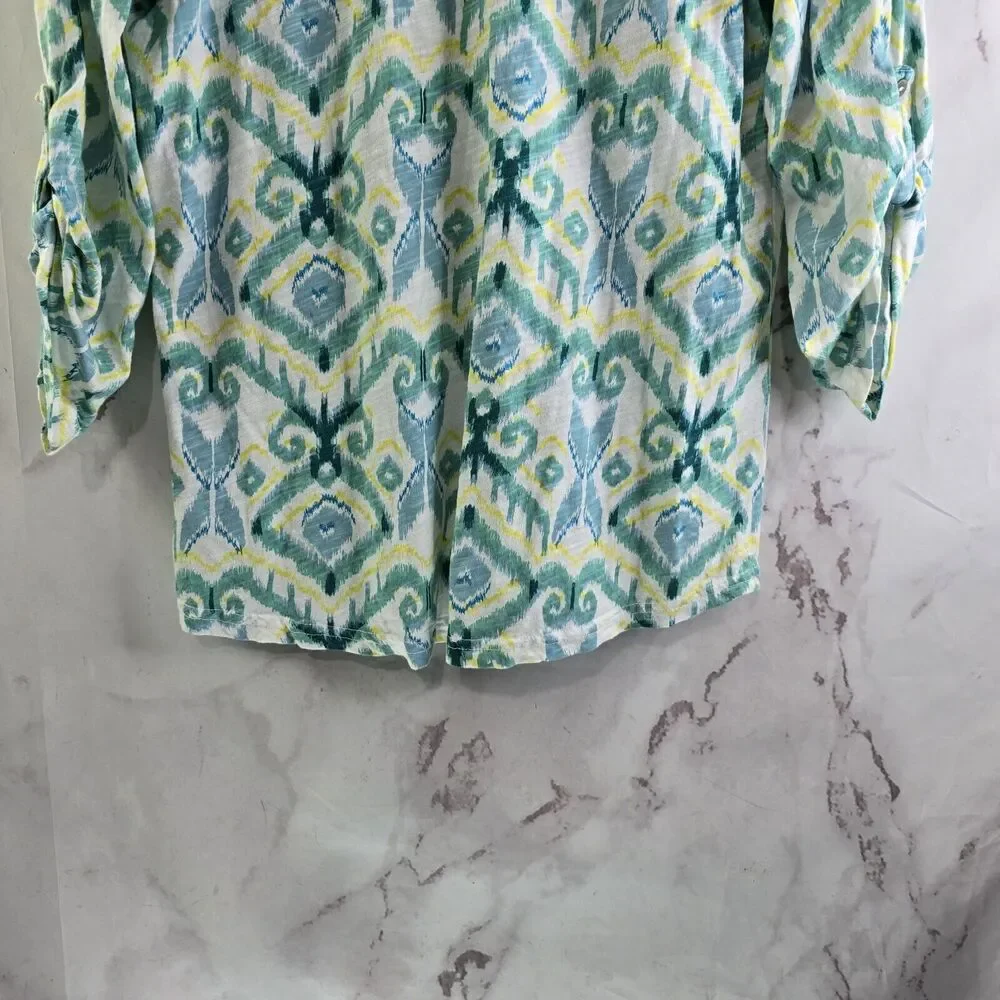 Fresh Produce T Shirt Womens Medium Green Yellow Roll Up Tee Jersey Argyle Long